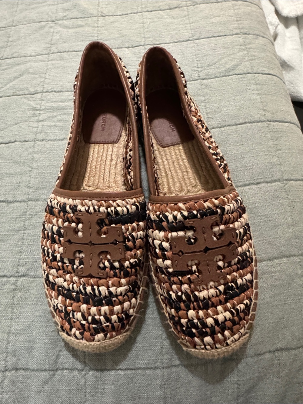 Tory Burch Braided Espadrille Flats in Brown, Cream & Black